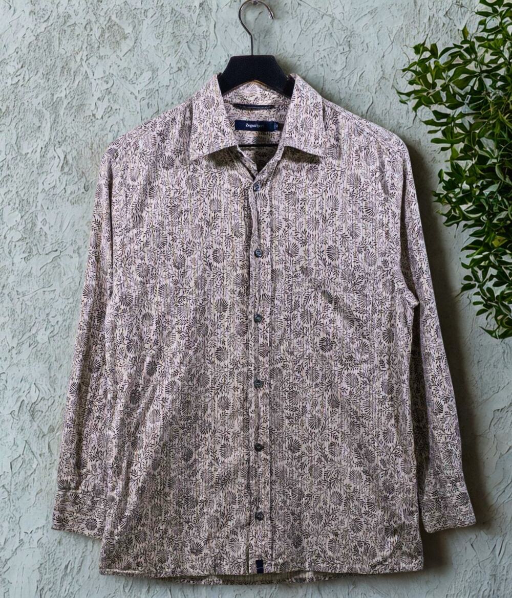 Ermenegildo Zegna Sport Floral Stripe Button Down Shirt Mens M Cotton Romania